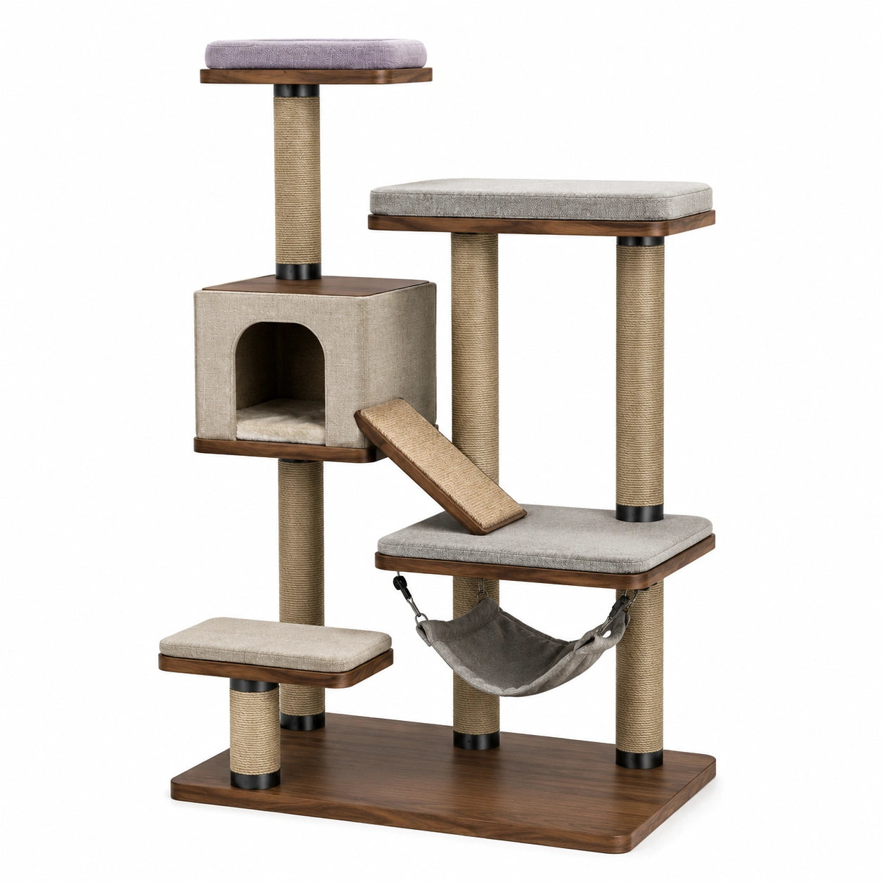 Torre para gatos con plataformas de MDF y lino 146cm