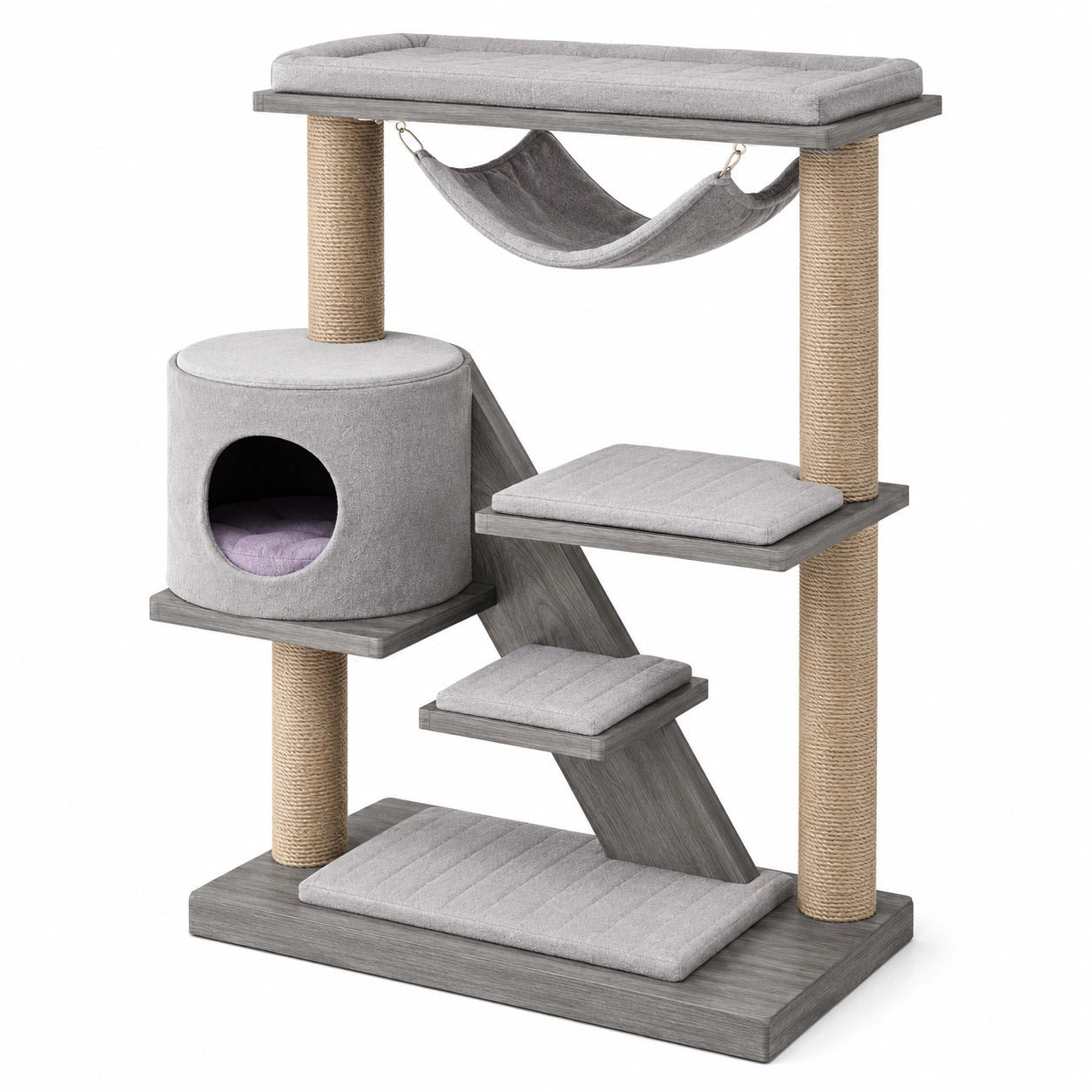 Árbol para gatos de MDF con tela de poliéster y rascadores de sisal 80x40x125 cm