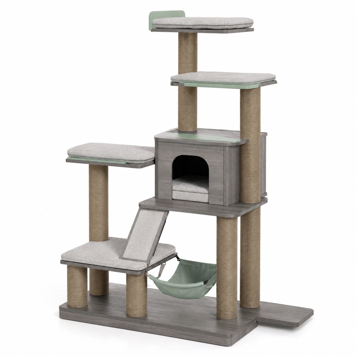 Árbol para gatos de madera con cuerda de sisal Gris y Beige 60x40x120 cm