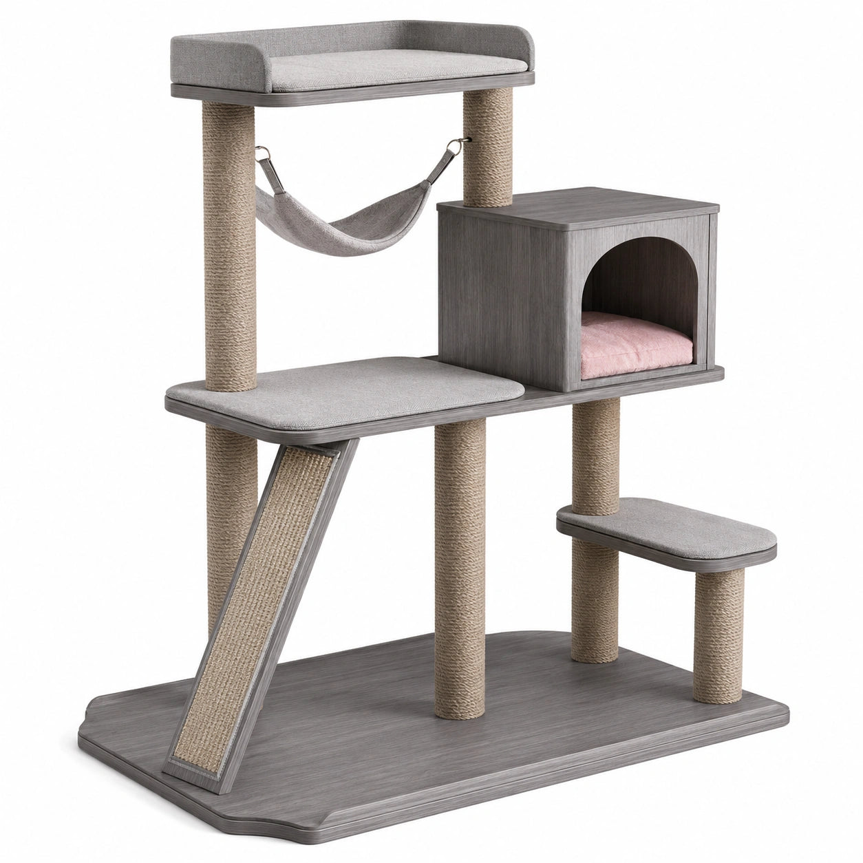 Árbol rascador para gatos de MDF y sisal gris