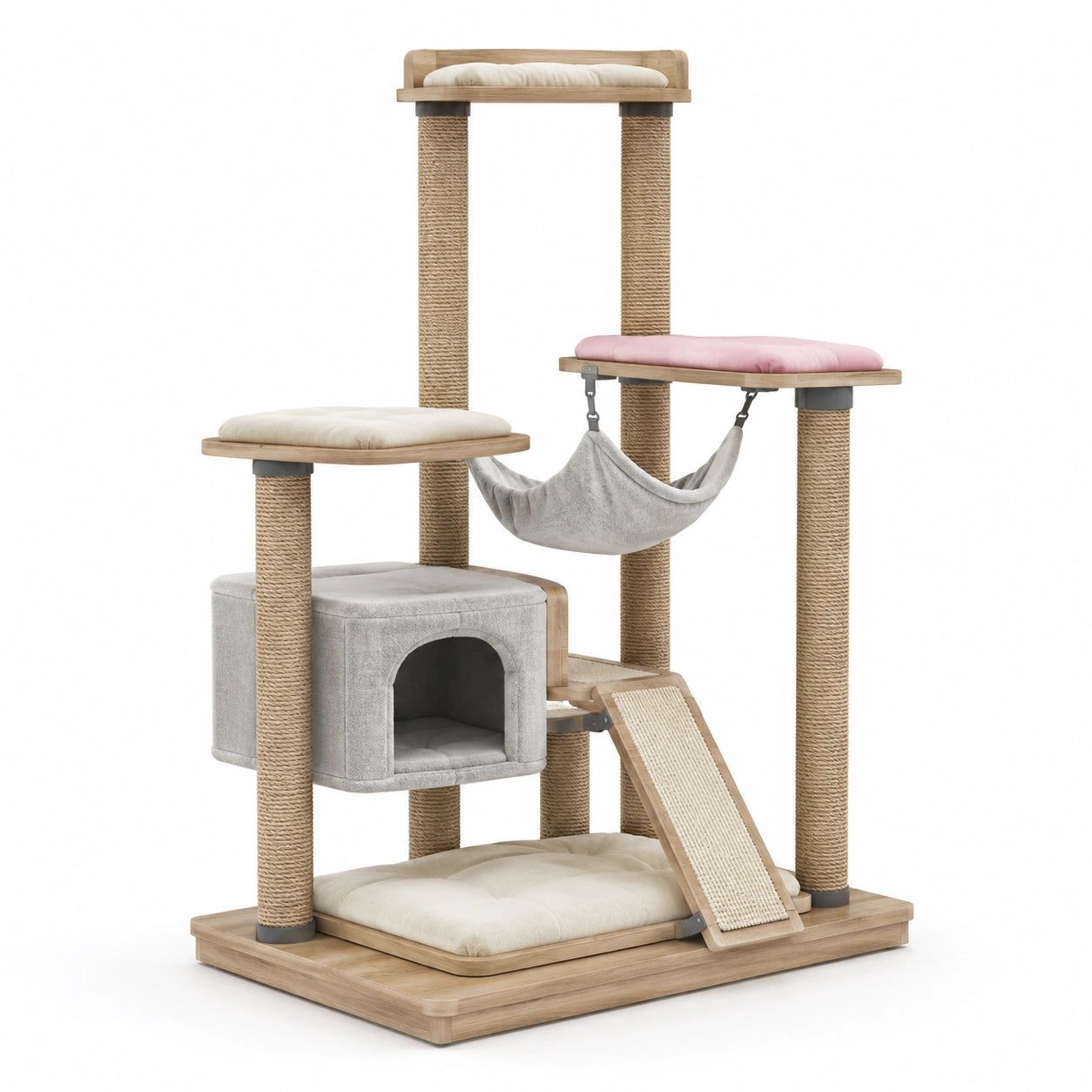 Árbol para gatos con plataformas de madera y cuerda de sisal 135 cm