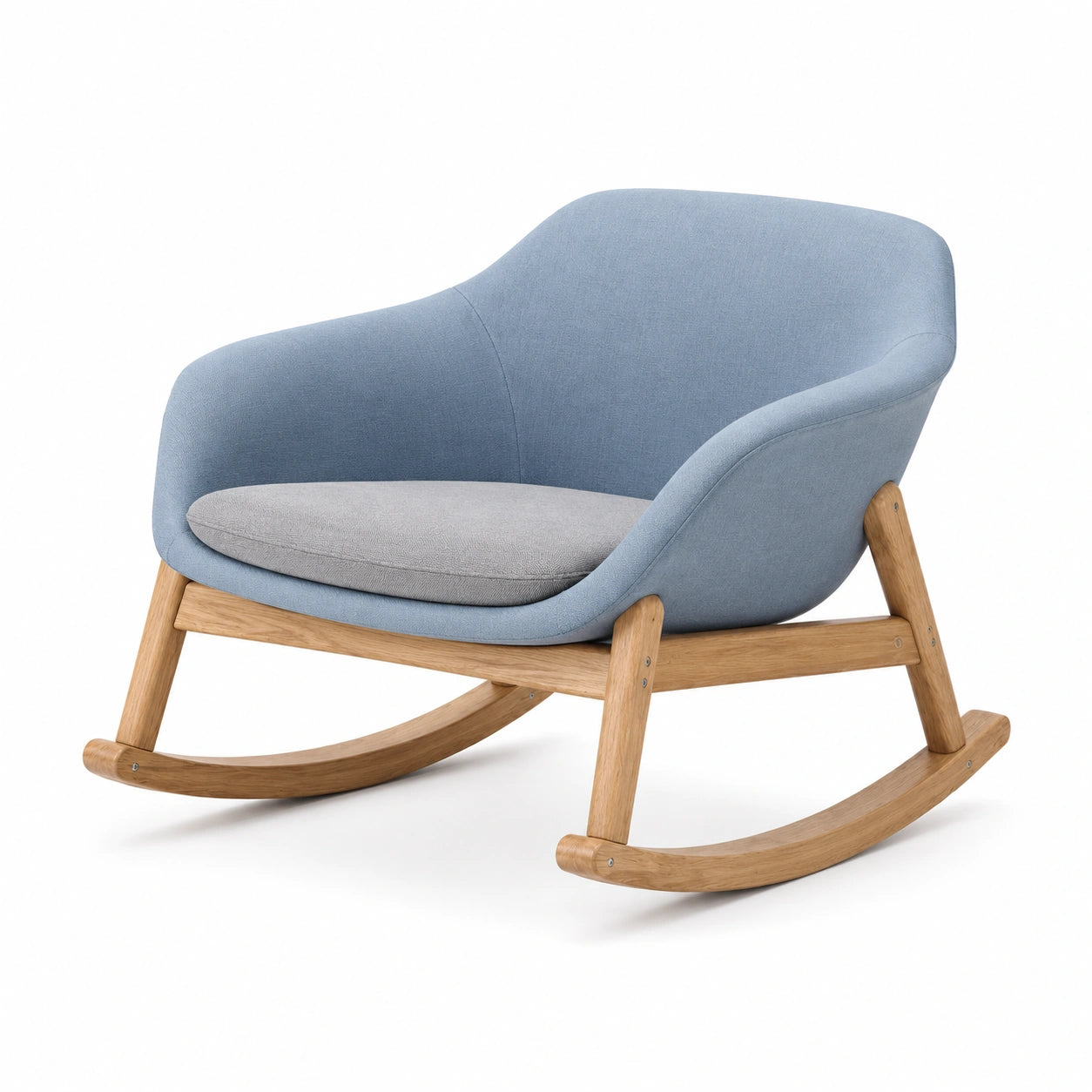 Mecedora de Madera con Tela Azul y Gris