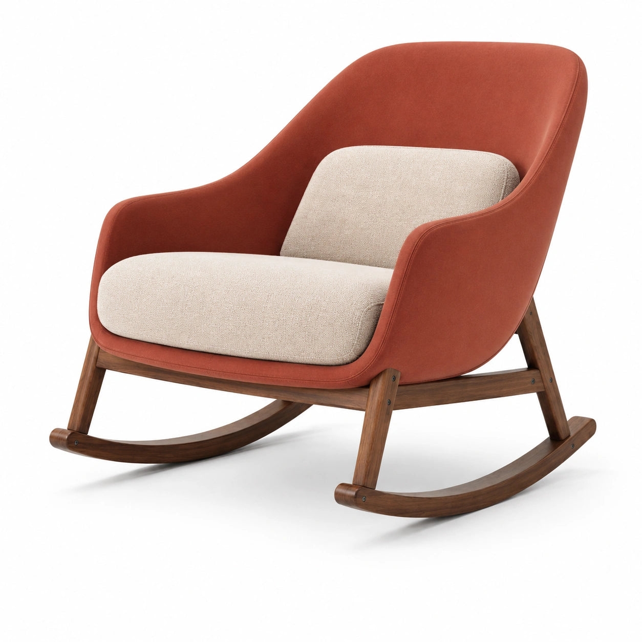 Mecedora de Madera y Tela Rojo/Beige