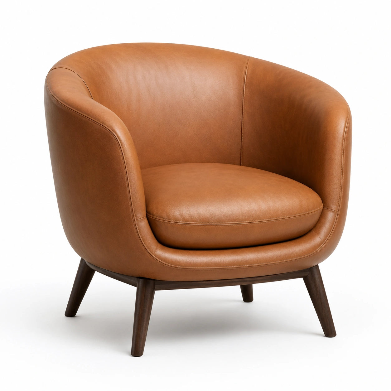 Sillón de Cuero Marrón con Patas de Madera