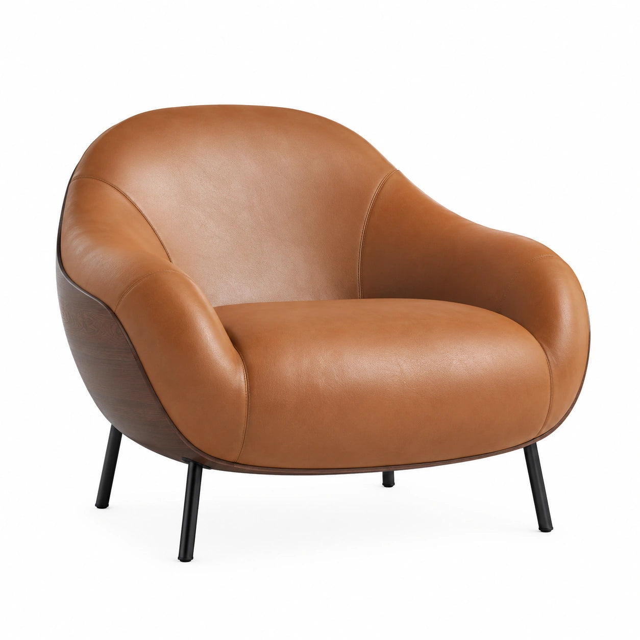 Sillón de cuero genuino marrón con patas de metal 90x85x75 cm