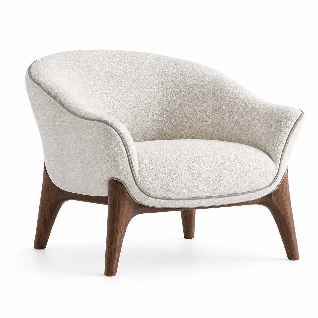 Sillón de Tela Beige con Base de Madera