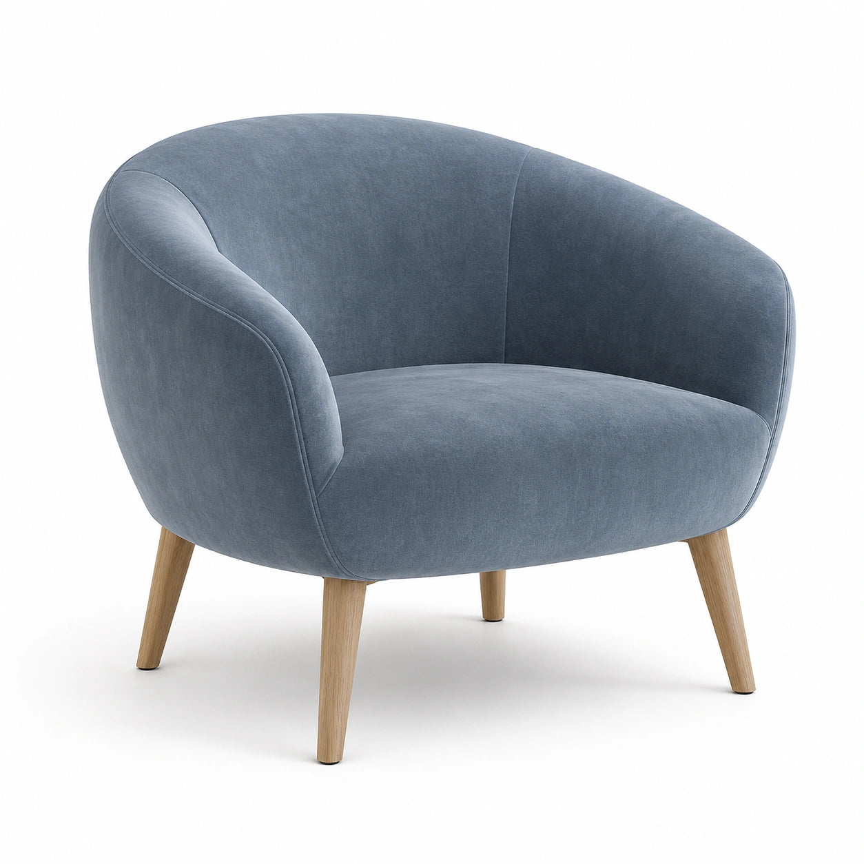 Sillón de Tela Azul con Patas de Madera