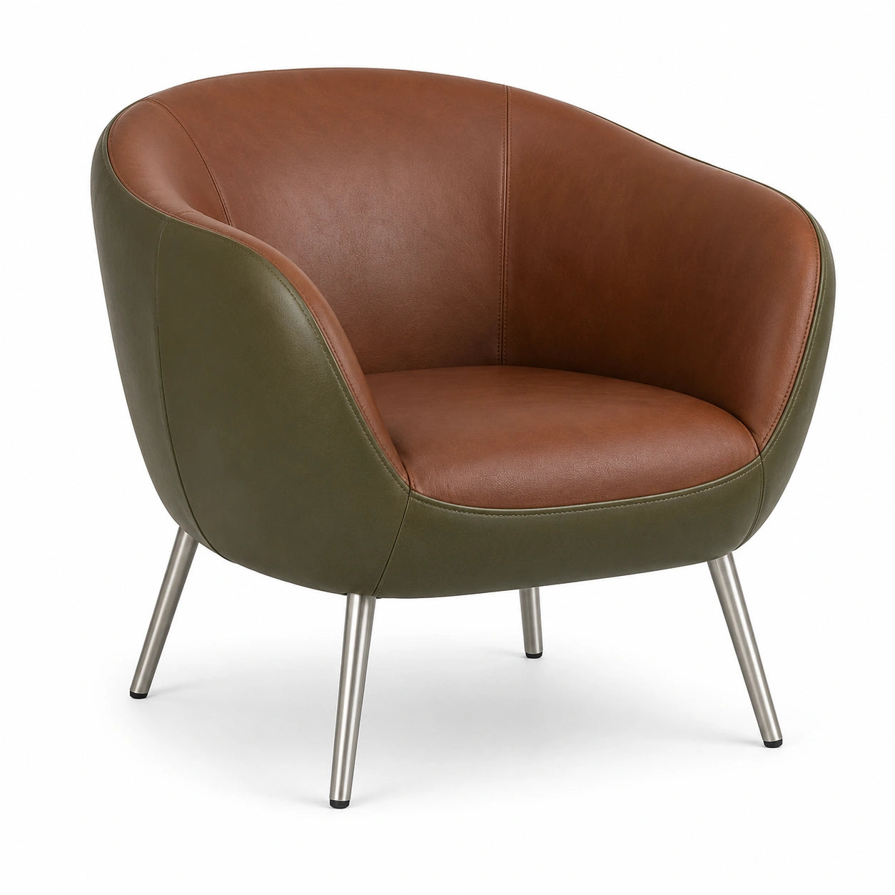 Sillón de Cuero Sintético Marrón y Verde con Patas de Acero