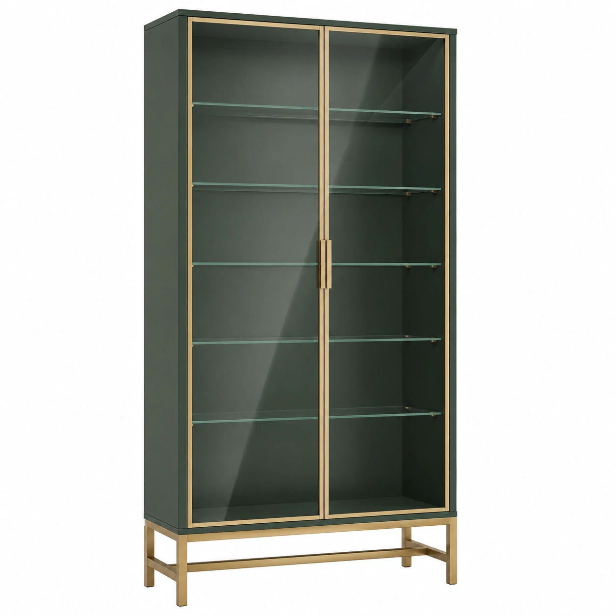 Vitrina de Vidrio Templado Verde con Marco de Acero Dorado