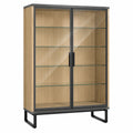 Vitrina de Madera con Puertas de Vidrio y Estructura de Acero