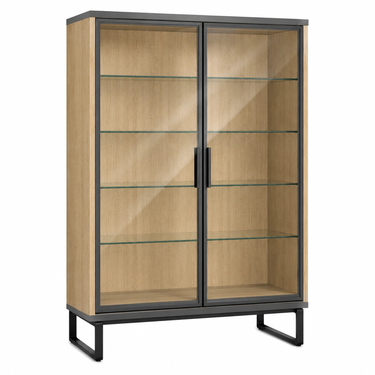 Vitrina de Madera con Puertas de Vidrio y Estructura de Acero