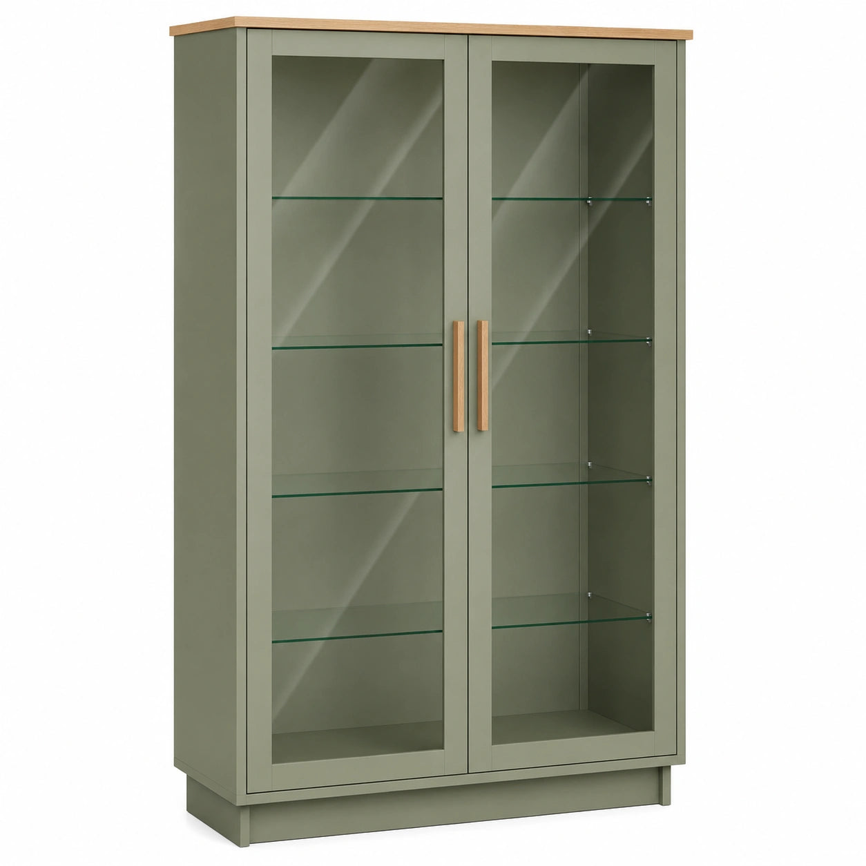 Vitrina de Madera con Estantes de Vidrio Templado Verde