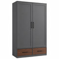 Armario de Madera con Puertas y Cajones 180x80x50 cm Gris/Nogal