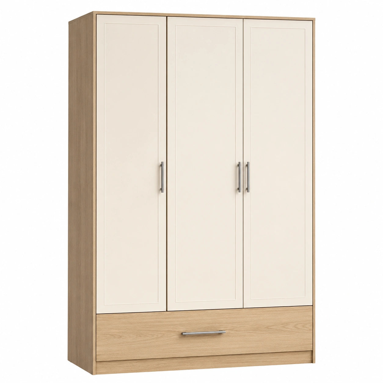 Armario de 3 puertas y 1 cajón de Madera y Melamina Beige y Roble Claro