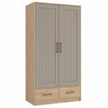 Armario de madera con 2 puertas y 2 cajones gris y roble 180 cm