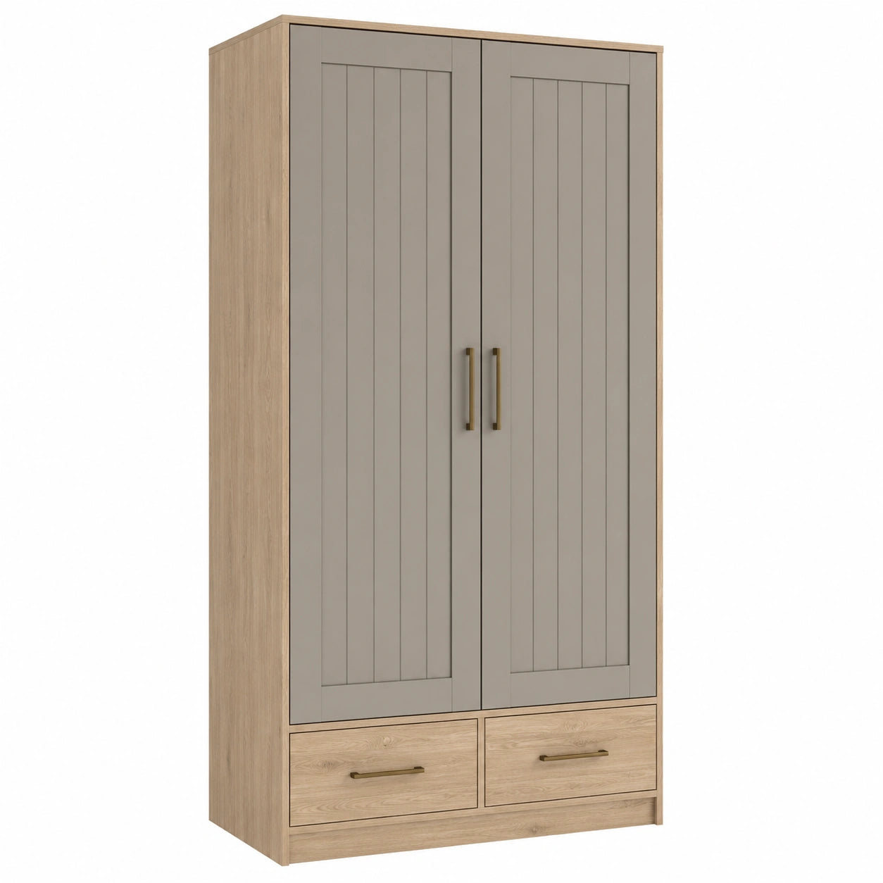 Armario de madera con 2 puertas y 2 cajones gris y roble 180 cm