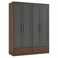 Armario de 4 puertas de Madera y Metal Marrón/Gris 200x150x60cm
