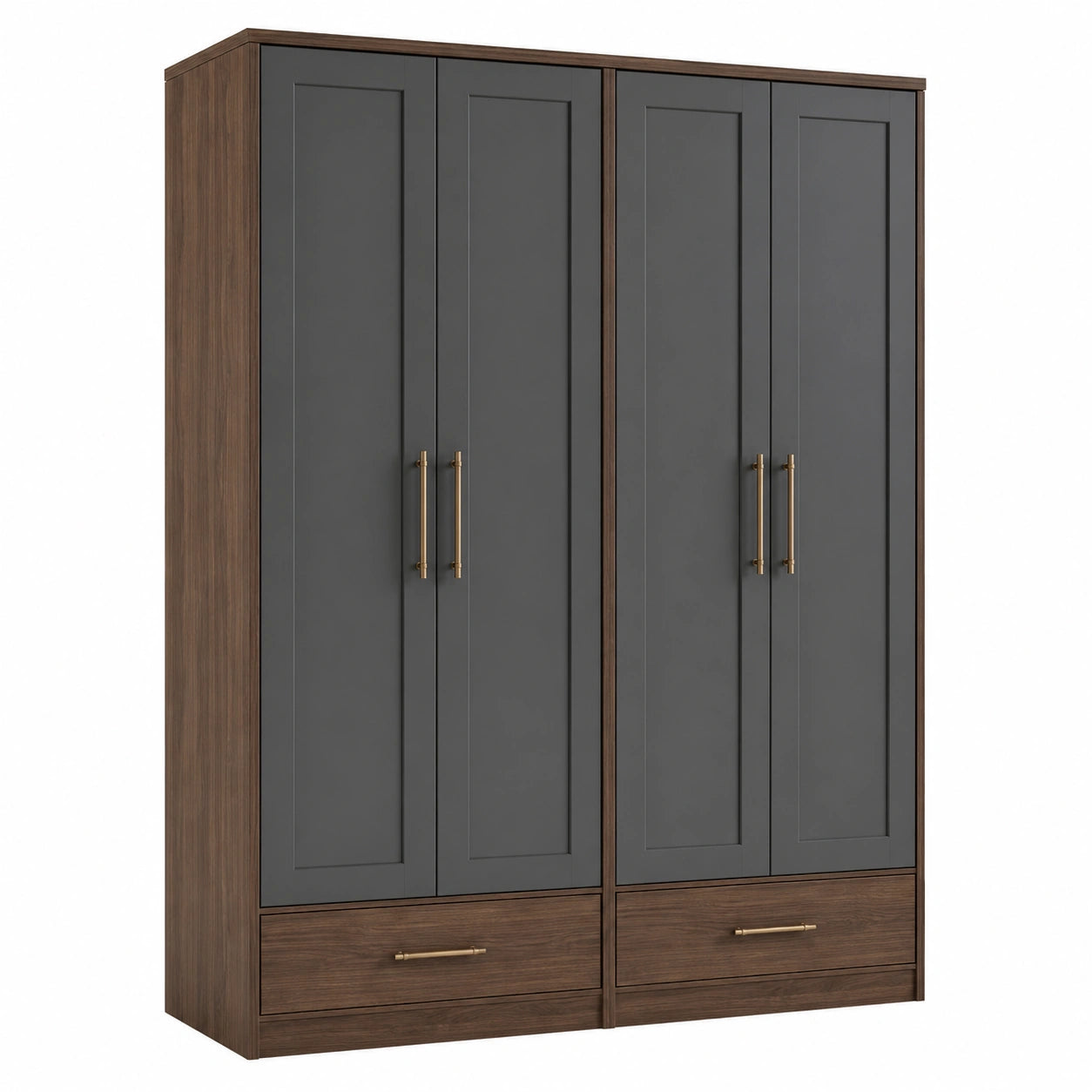 Armario de 4 puertas de Madera y Metal Marrón/Gris 200x150x60cm