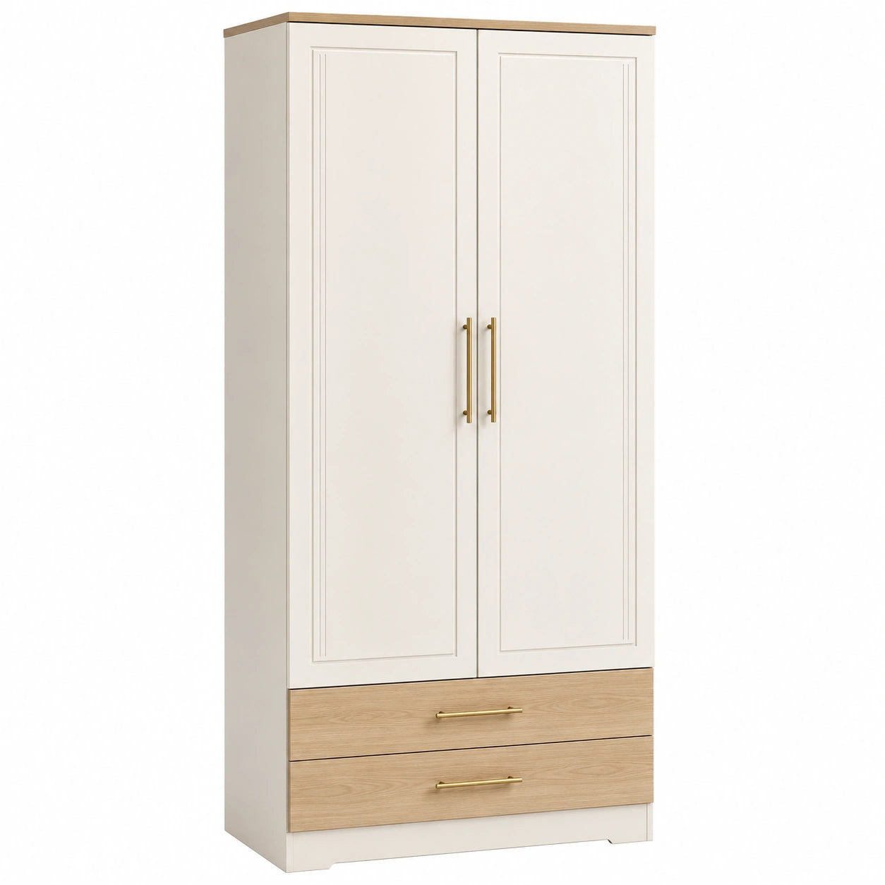 Armario de Madera MDF con Cajones Blanco y Roble Claro