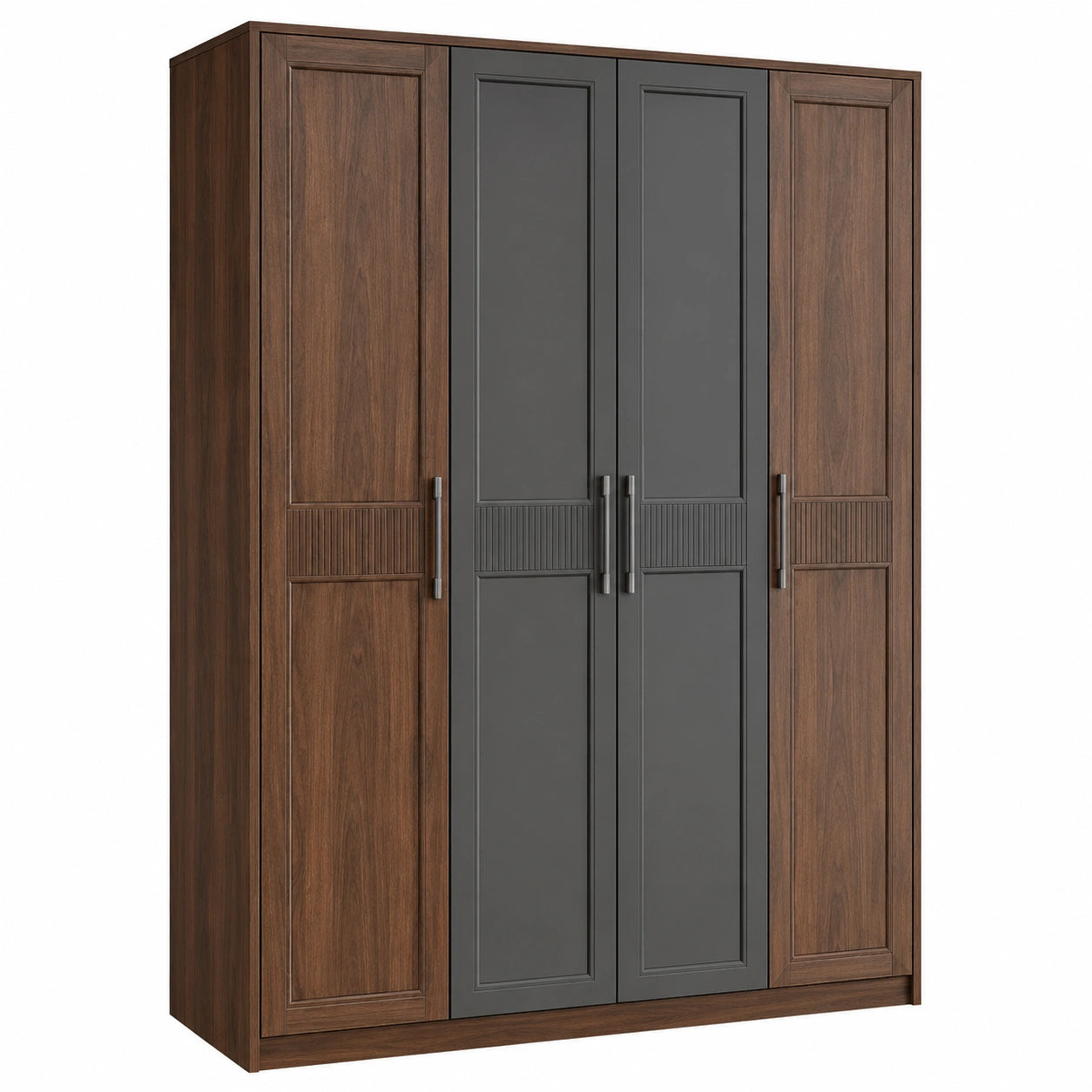 Armario de Madera de Nogal con 4 Puertas Marrón y Gris