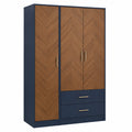 Armario de Tres Puertas Azul y Chapa de Madera con Cajones