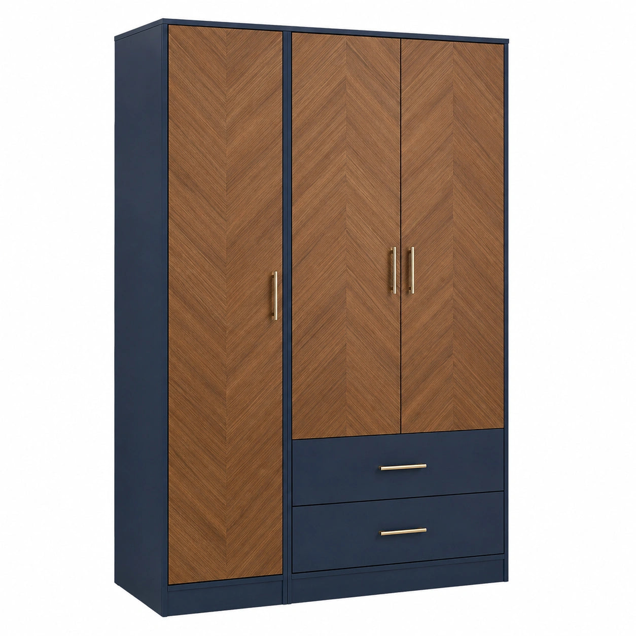 Armario de Tres Puertas Azul y Chapa de Madera con Cajones