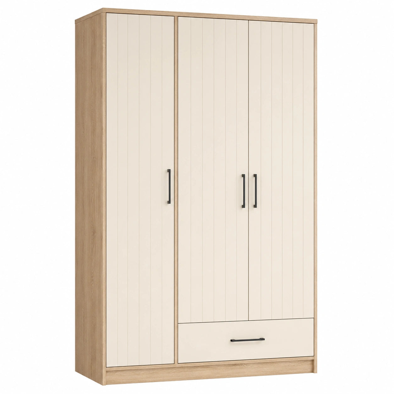 Armario de madera y MDF blanco con 3 puertas y 1 cajón