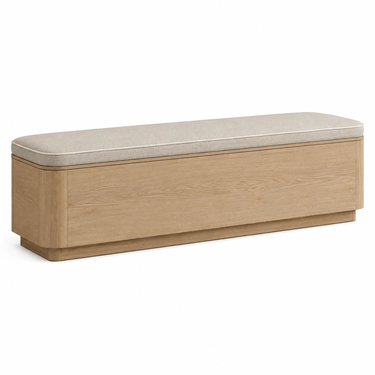 Banco de madera de roble con cojín de poliéster beige 140cm