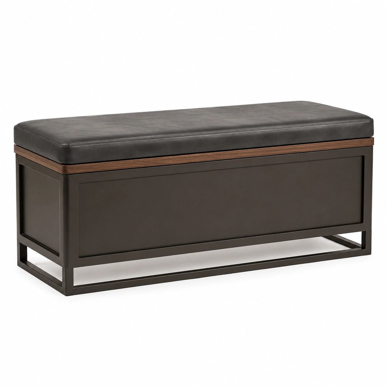 Banco de almacenamiento de metal y PU negro 120 cm