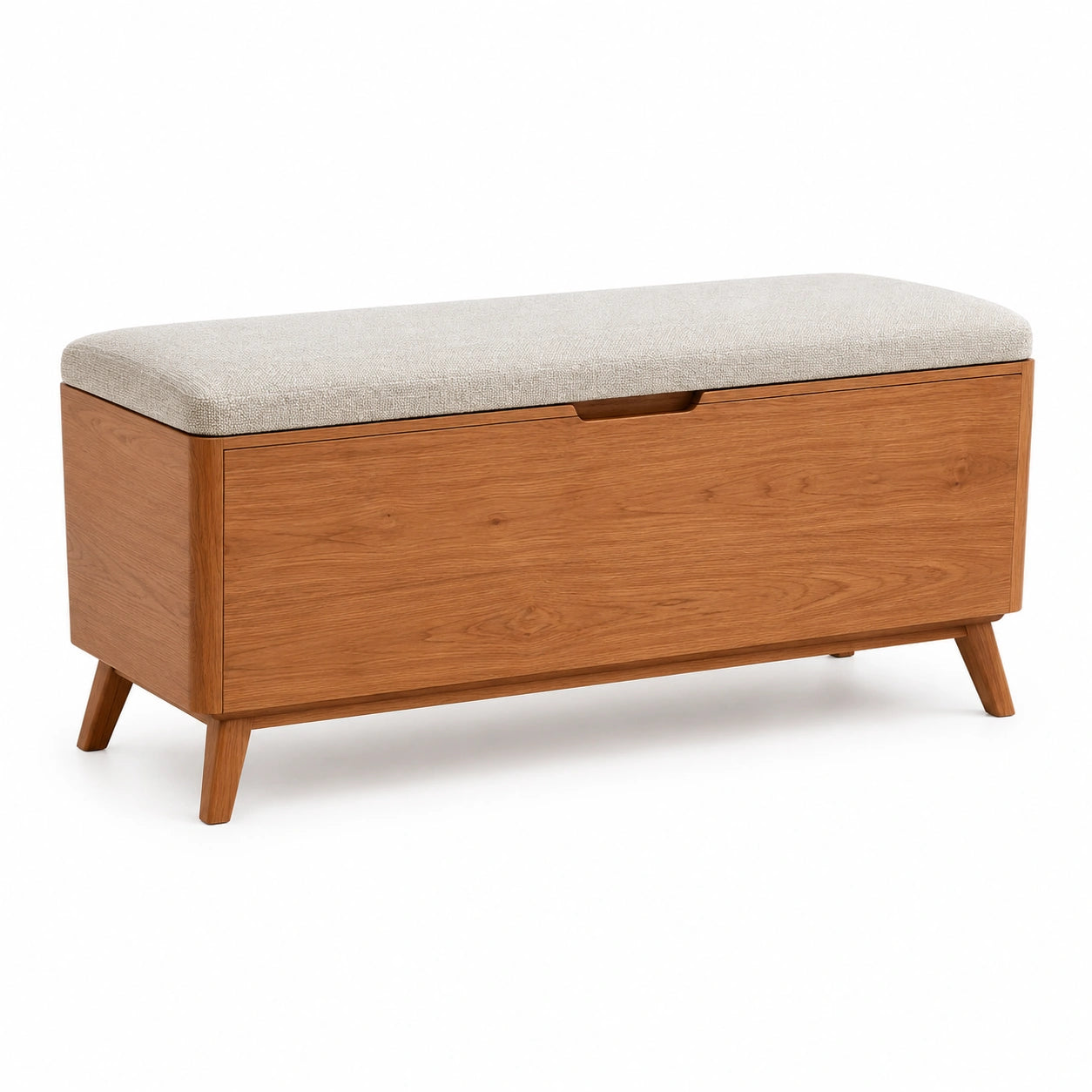 Banco de madera con almacenamiento y tela beige 100x40x45 cm