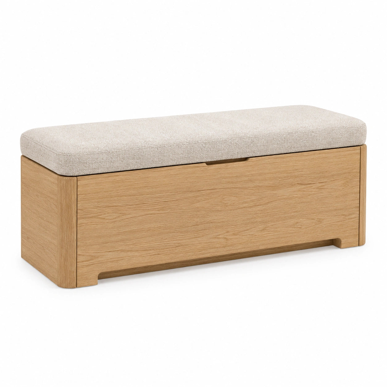 Banco de madera de roble con asiento de poliéster beige 120x40x45 cm