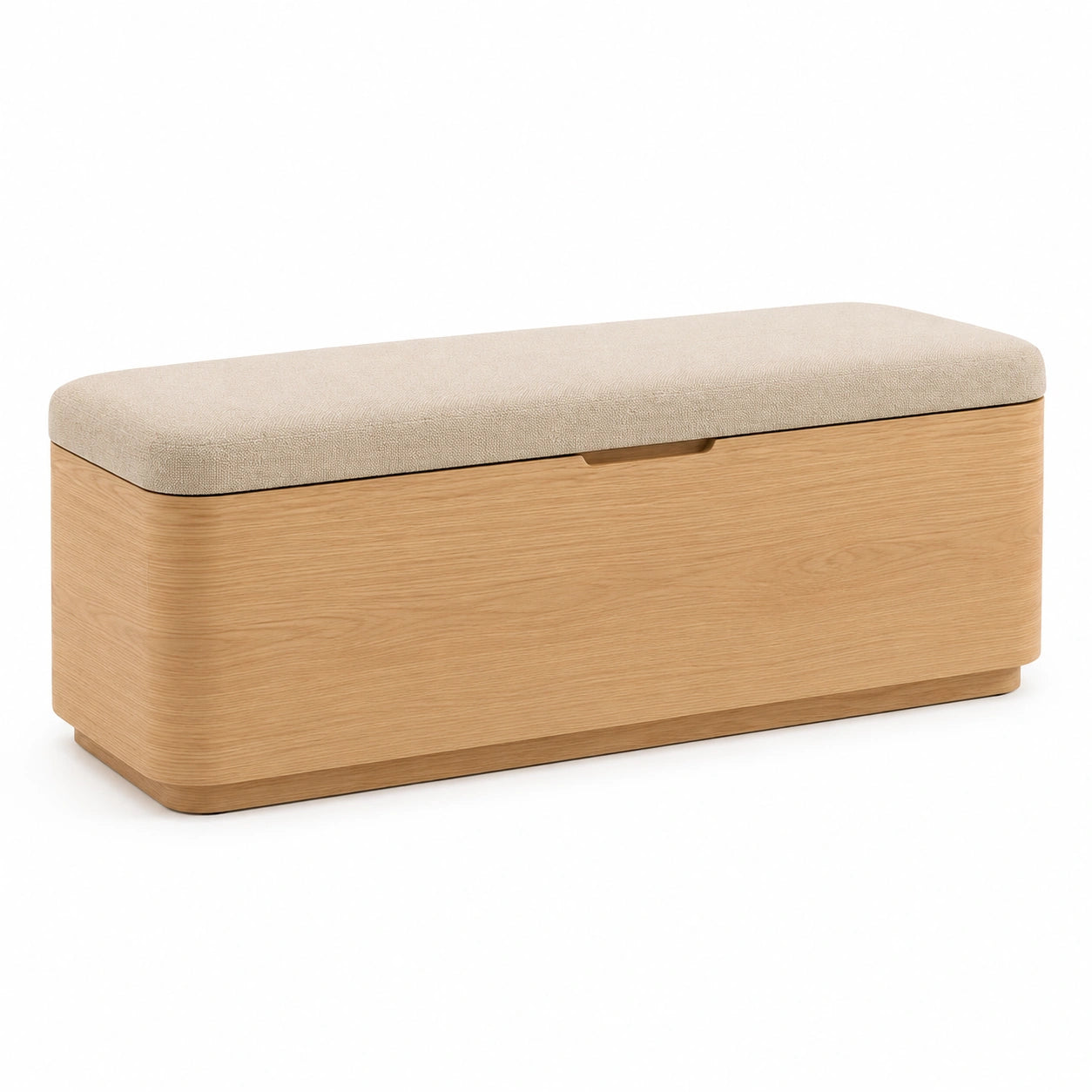 Banco de madera con tapizado de lino beige