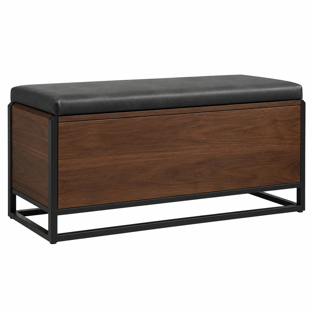 Banco de Almacenamiento de Madera y Metal con Cojín de PU Negro