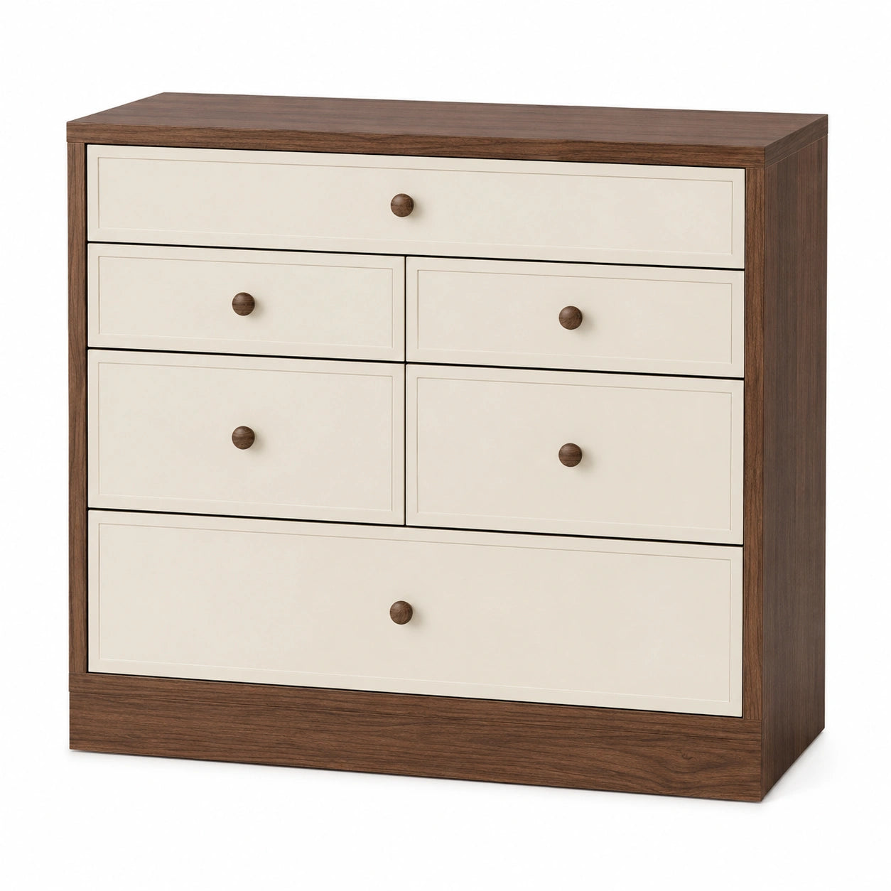 Cajonera de Madera con 6 Cajones de MDF Blanco y Natural 90x100x40 cm