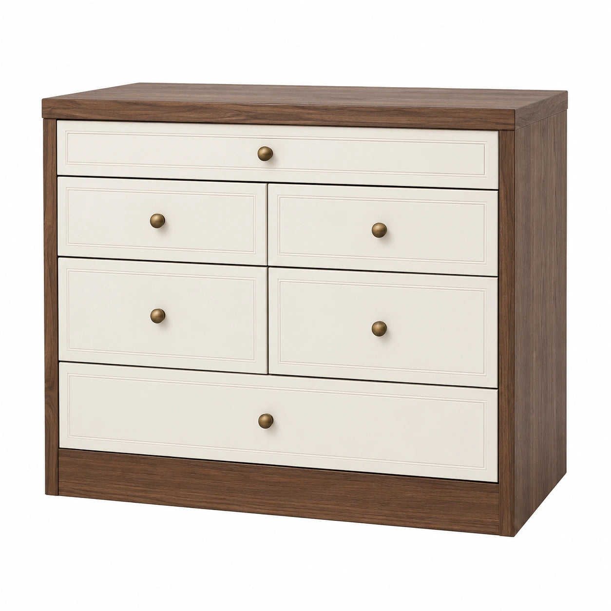 Cajonera de 6 Cajones de Madera y MDF Blanca y Nogal 90x40x85cm