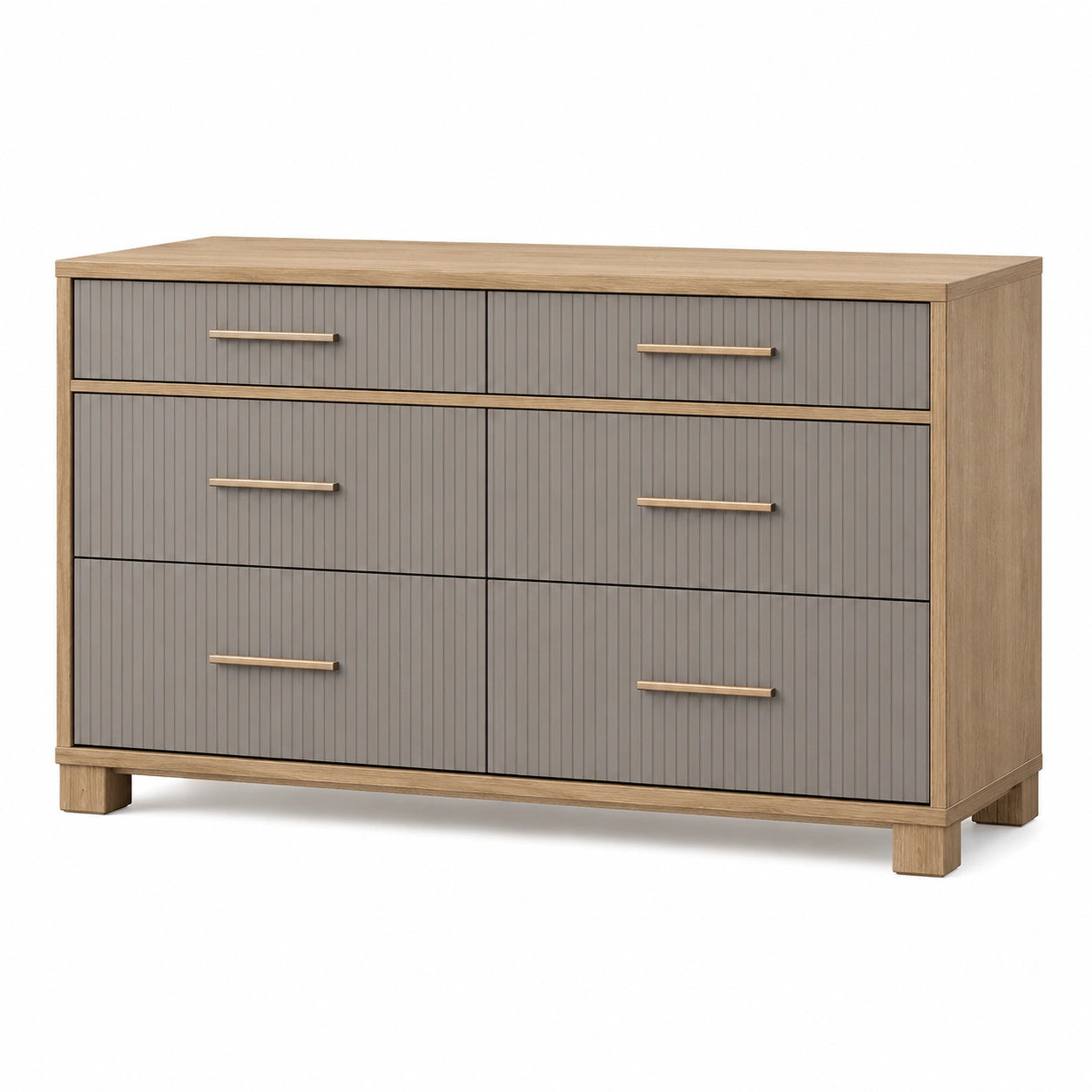 Cómoda de Madera y MDF con 6 Cajones Gris y Natural