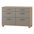 Cómoda de 6 cajones de MDF lacado en Gris y chapa de Madera