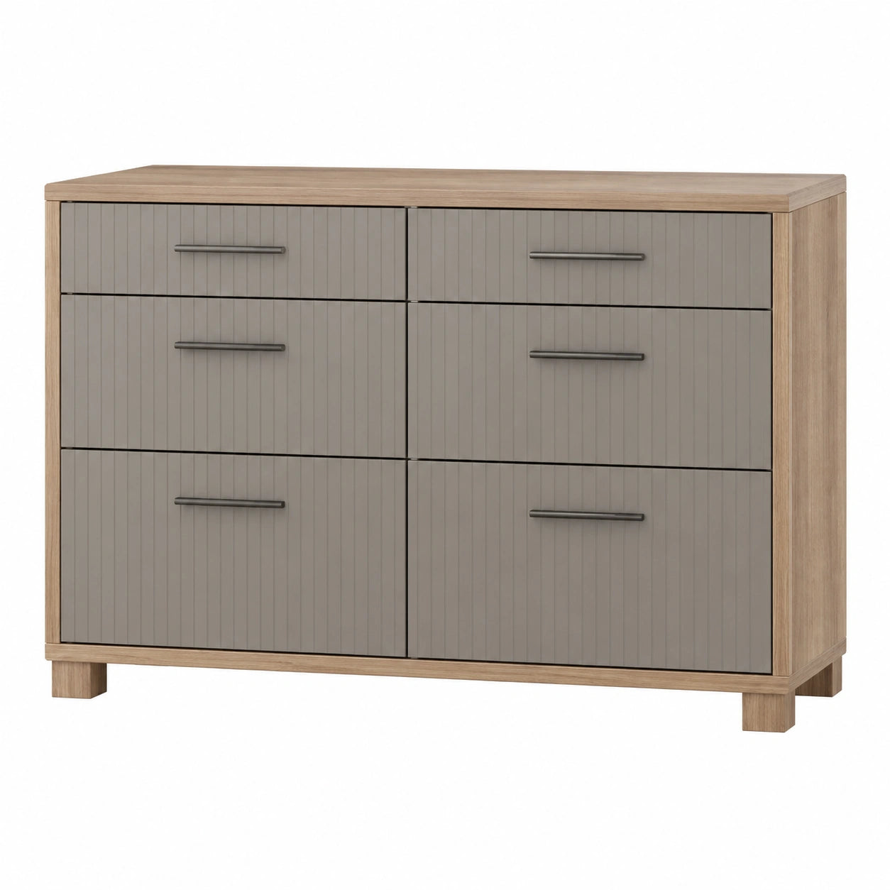 Cómoda de 6 cajones de MDF lacado en Gris y chapa de Madera