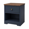Mesita de noche de madera con cajón azul