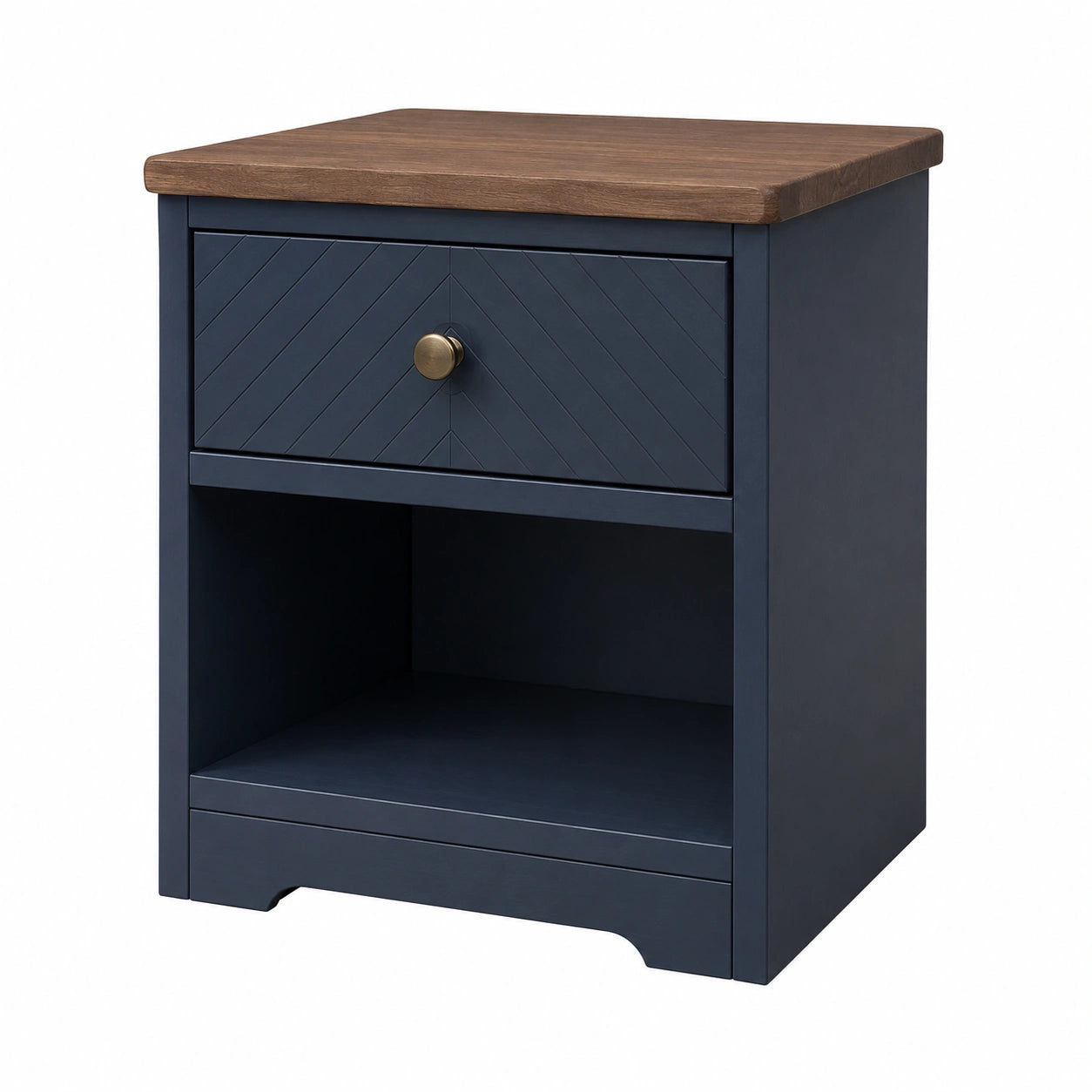 Mesita de noche de madera con cajón azul