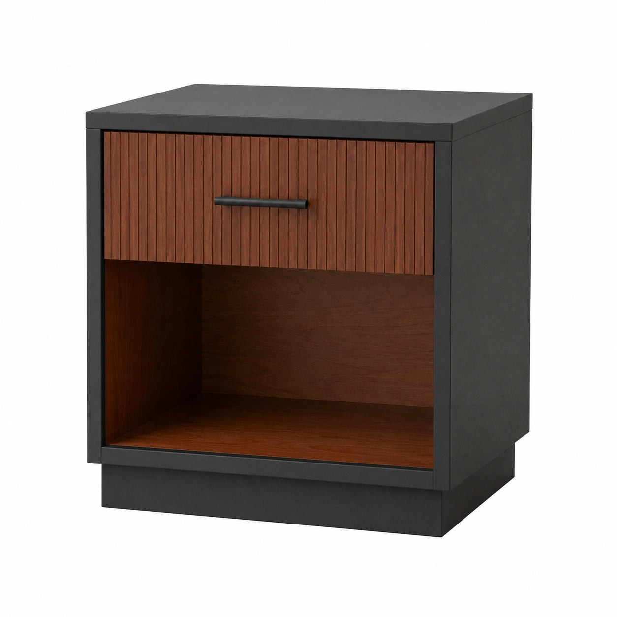 Mesita de Noche de MDF y Metal con Cajón Negro y Marrón 50x40x50 cm