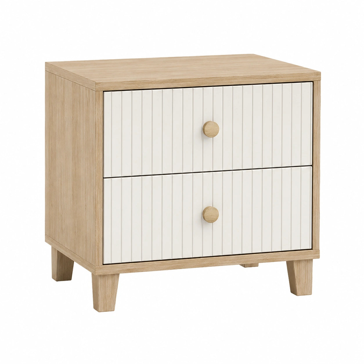 Mesita de noche de madera contrachapada y MDF, dos cajones