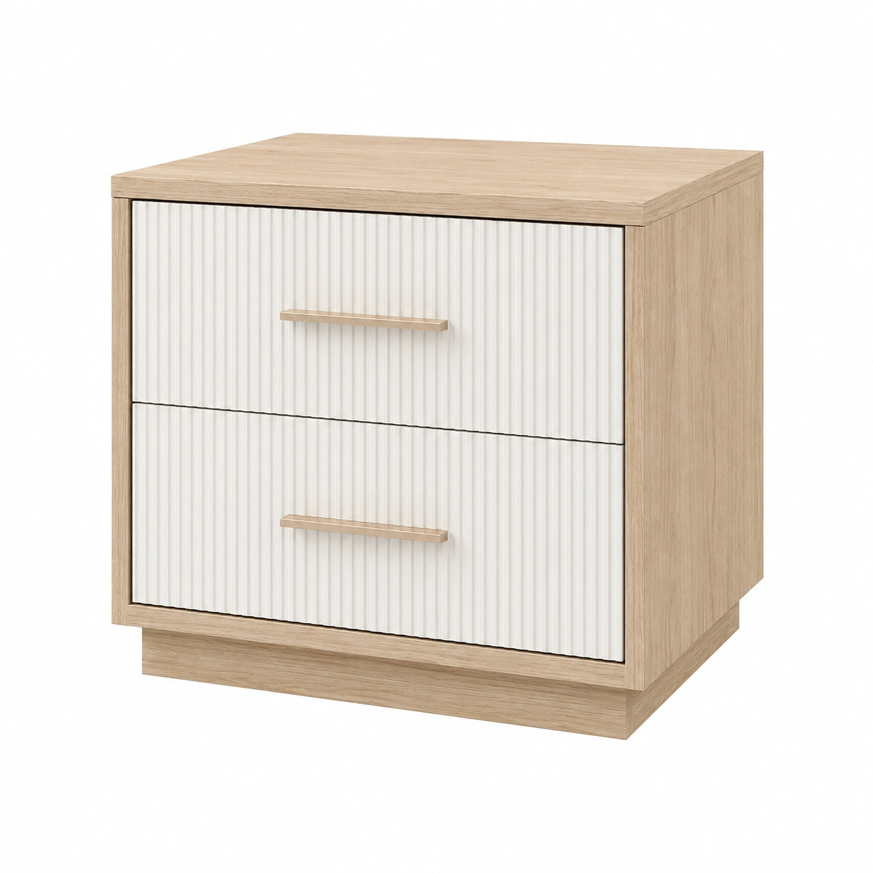 Mesita de noche de madera con 2 cajones Natural y Blanco