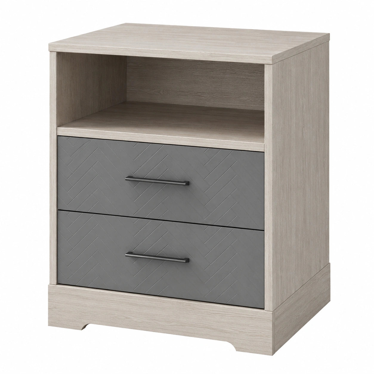 Mesilla de noche de madera contrachapada y MDF gris con dos cajones