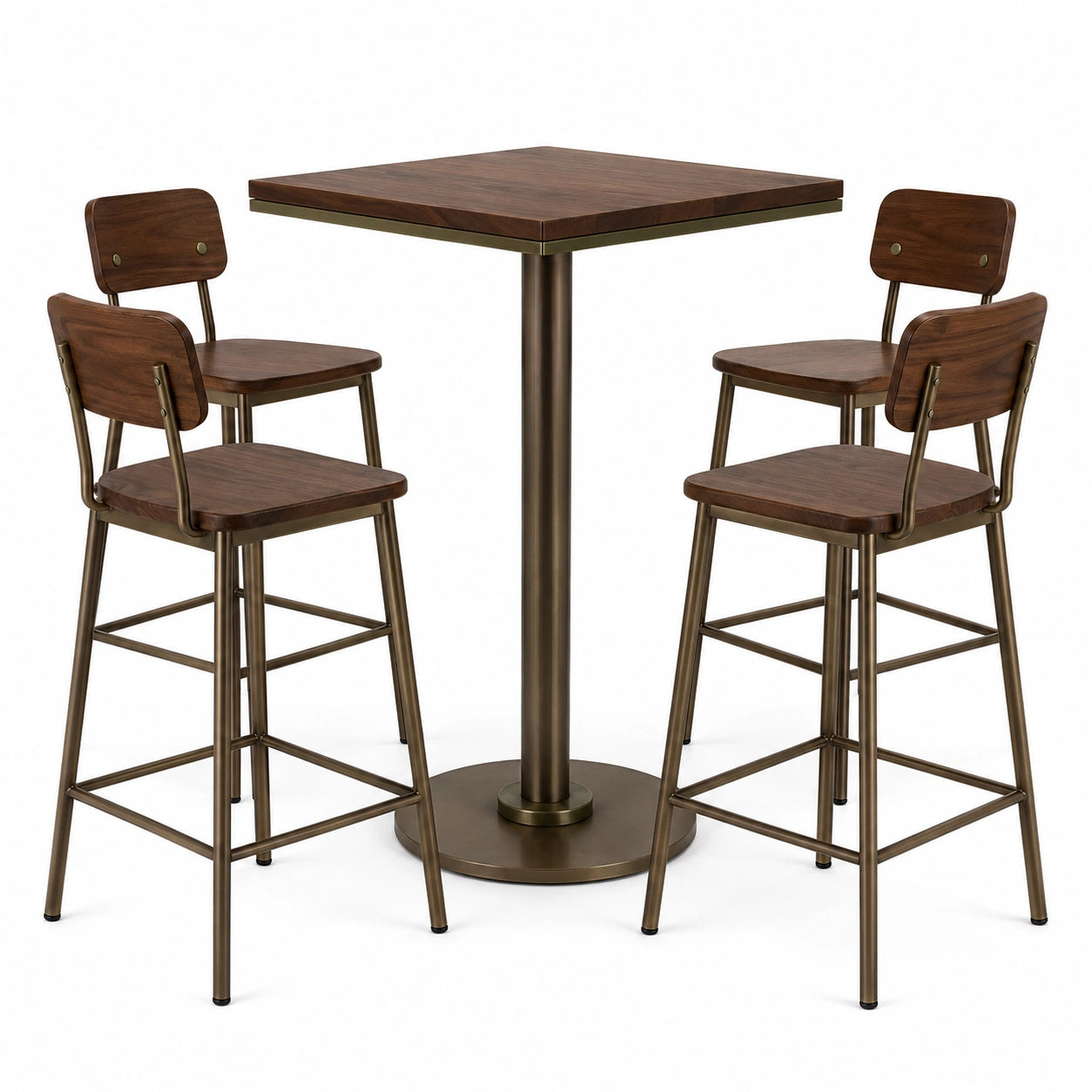Conjunto de Mesa Alta Cuadrada de Madera y Metal Marrón