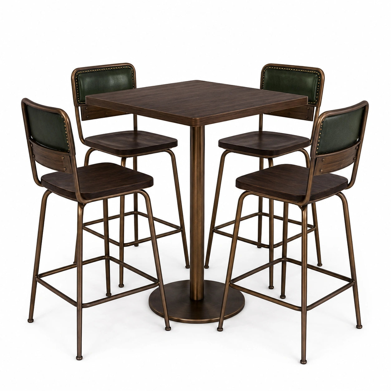 Juego de Mesa y Sillas de Madera y Metal con Respaldo de PU Verde