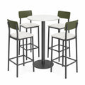 Conjunto de Mesa Alta Redonda con 4 Taburetes de Acero Verde/Blanco