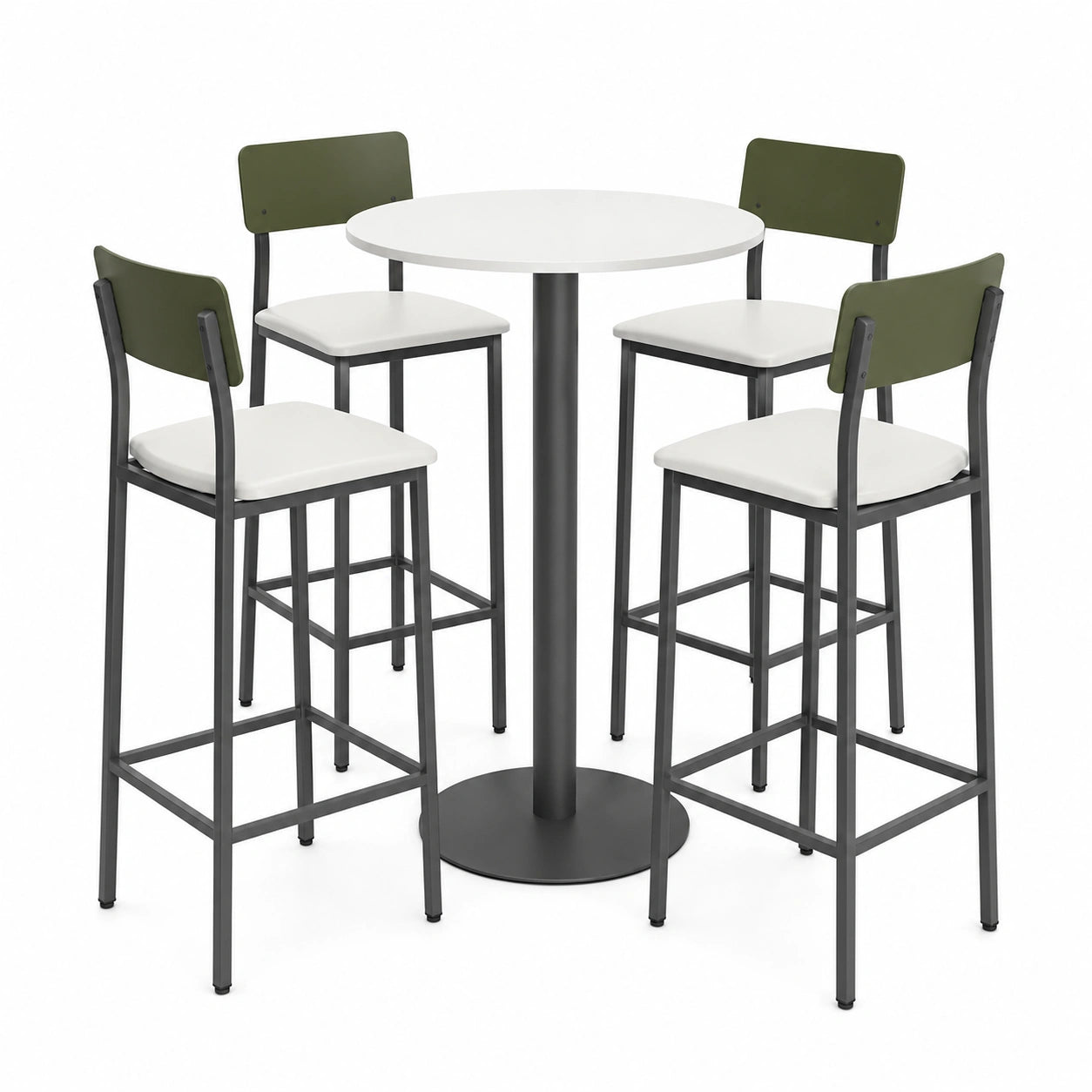 Conjunto de Mesa Alta Redonda con 4 Taburetes de Acero Verde/Blanco