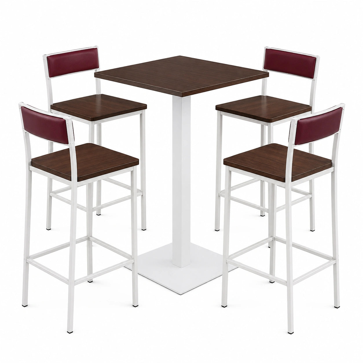Conjunto de Mesa y Taburetes de Madera y Metal con Respaldo de Cuero Sintético