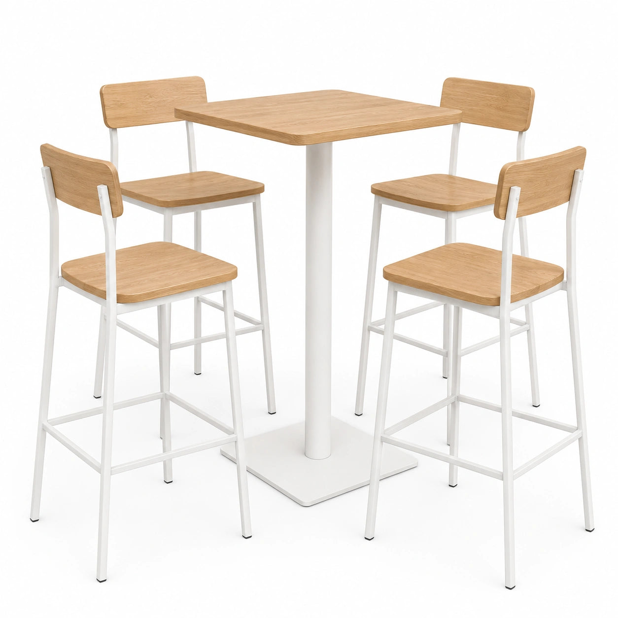 Conjunto de Mesa Cuadrada y 4 Sillas de Madera y Metal Blanco